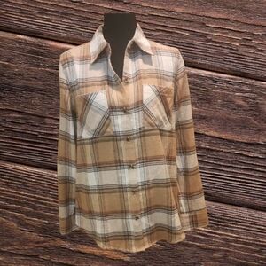 NWT Natural Reflectiona Tannin Plaid Brushed Flannel Button Down Shirt Sz Small